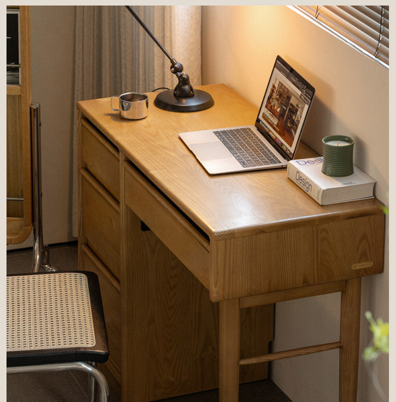 White Ash Solid Wood Modern Multifunctional Vanity Table.
