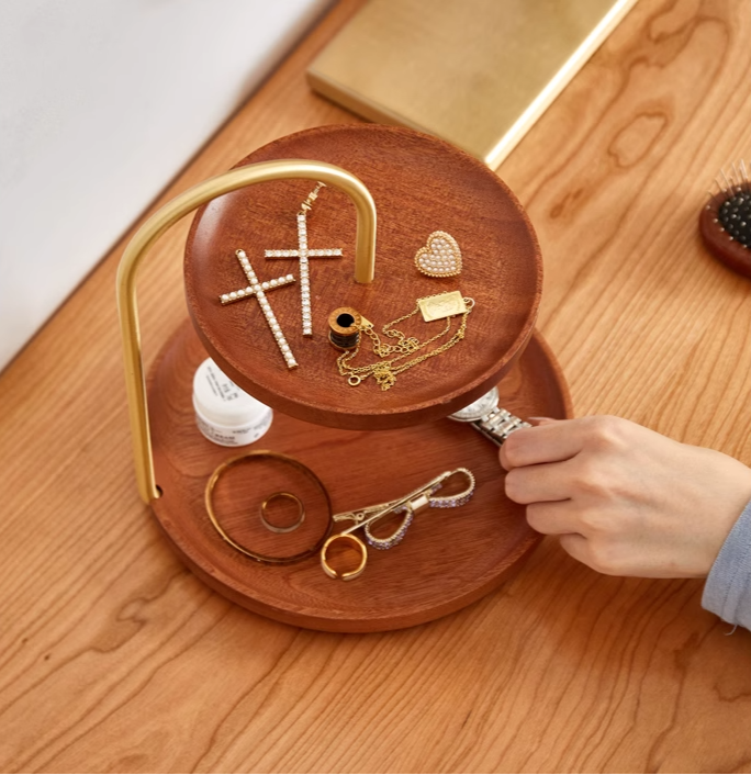 Double-layer ebony wood tray