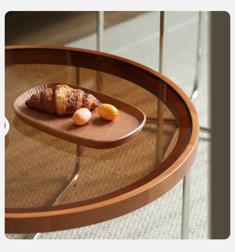 Beech Solid Wood Round Glass Coffee Table