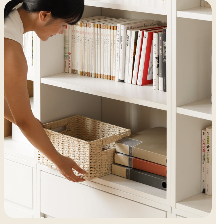 Poplar, Rubber Solid Wood Bookshelf Wall-To-Ceiling Shelf White Cream Style