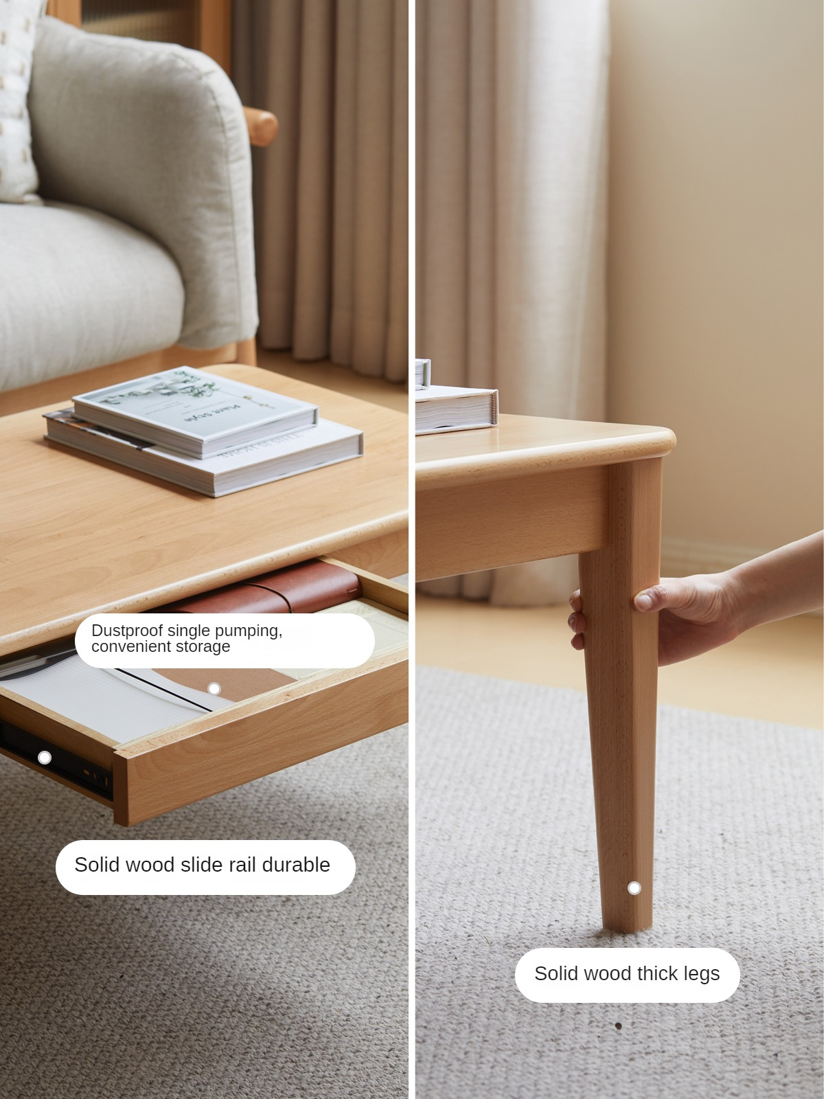 Beech Solid Wood Coffee Table Modern