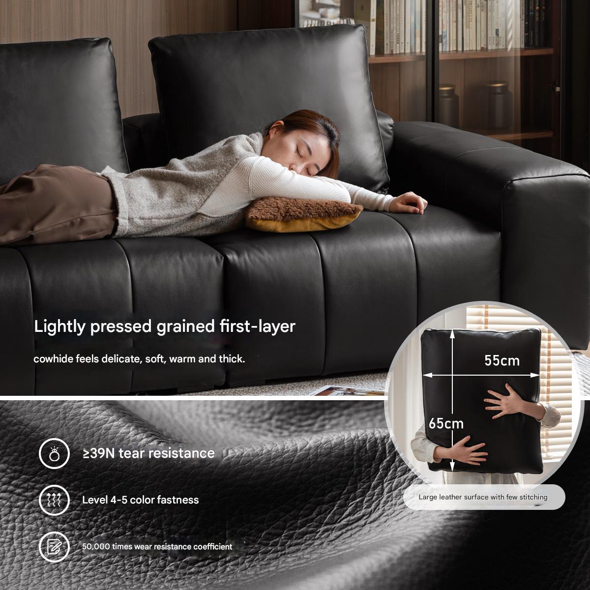 Genuine leather italian minimalist first-layer cowhide black pixel module sofa.