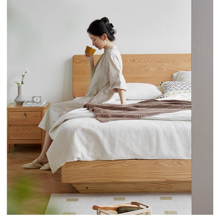 Oak,Black Walnut Solid Wood Suspended Luminous Box Bed