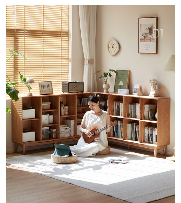Oak, Ash Solid Wood Integrated Display Bookcase.