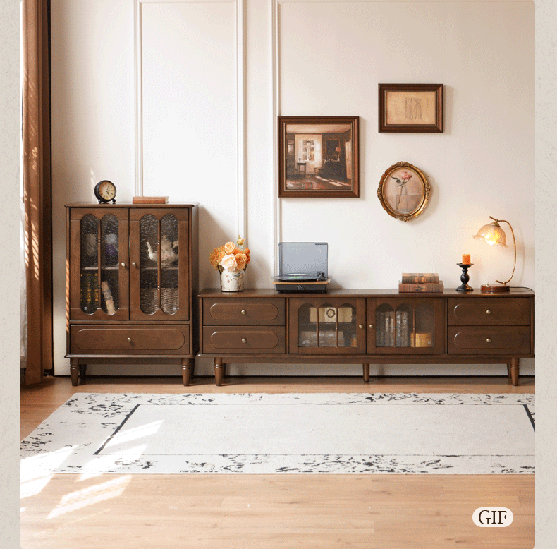 Golden Pearwood Solid Wood Side Cabinet French Retro Design