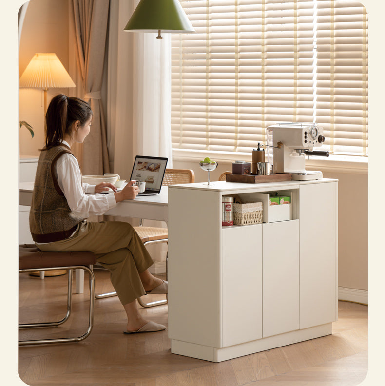 Poplar Solid Wood Partition Dining Cabinet, White Cream Rock Board