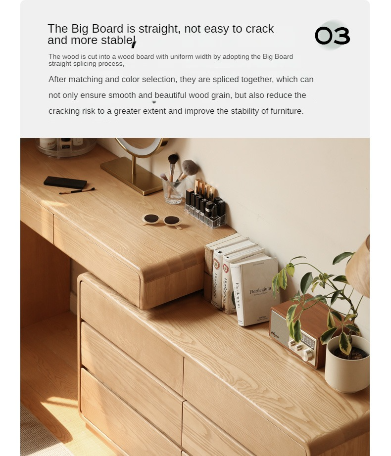 Ash Solid Wood Telescopic Dressing Table Integrated Storage.