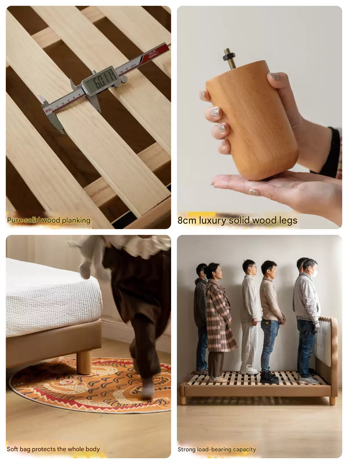 Beech Solid Wood Children's Organic Leather Soft High Headboard Biscuit Bed