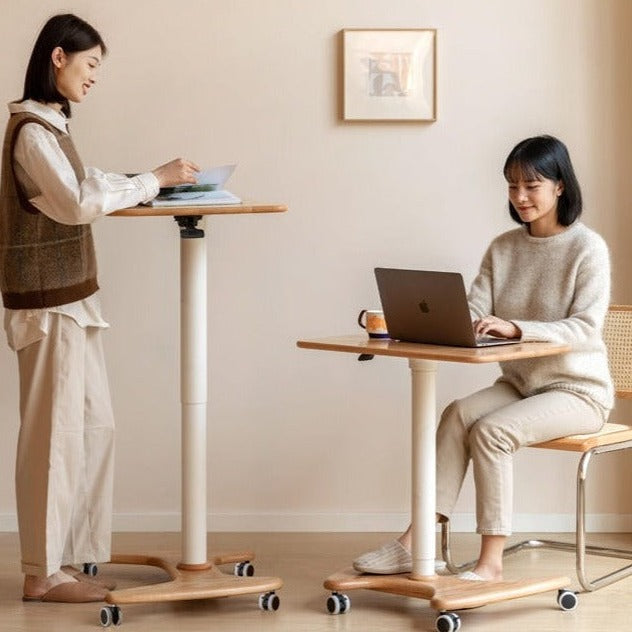 Oak, Ash Solid Wood Standing Desk Lifting Movable Side Table