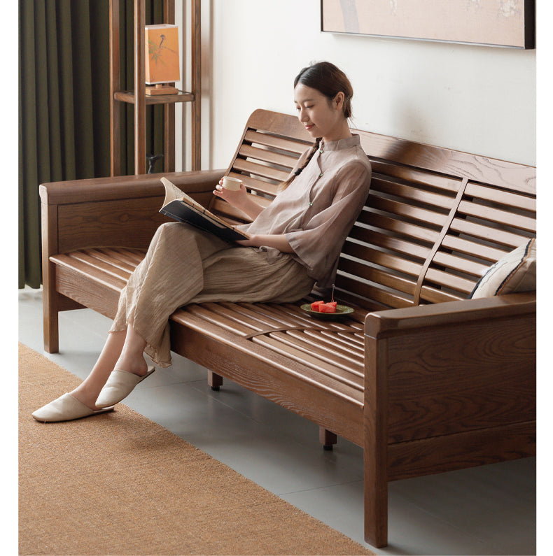 Ash Walnut Colored Straight Fabric Sofa.