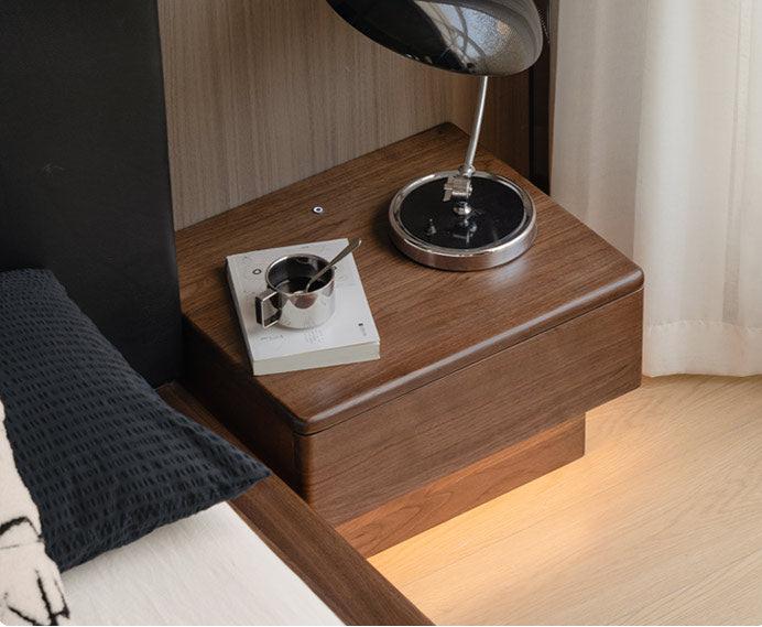 Black Walnut Solid Wood Nightstand With Light Drawer
