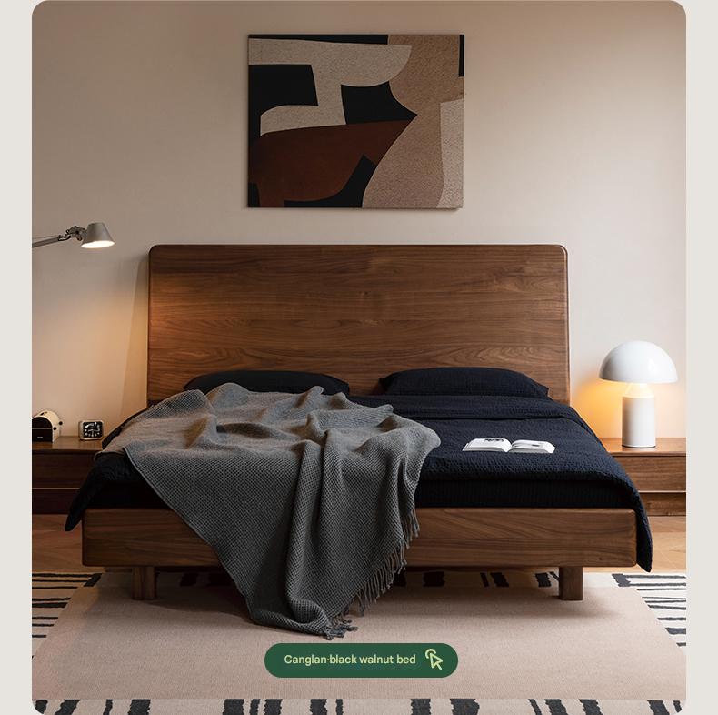 Ash Solid Wood Bed Simple High Headboard.