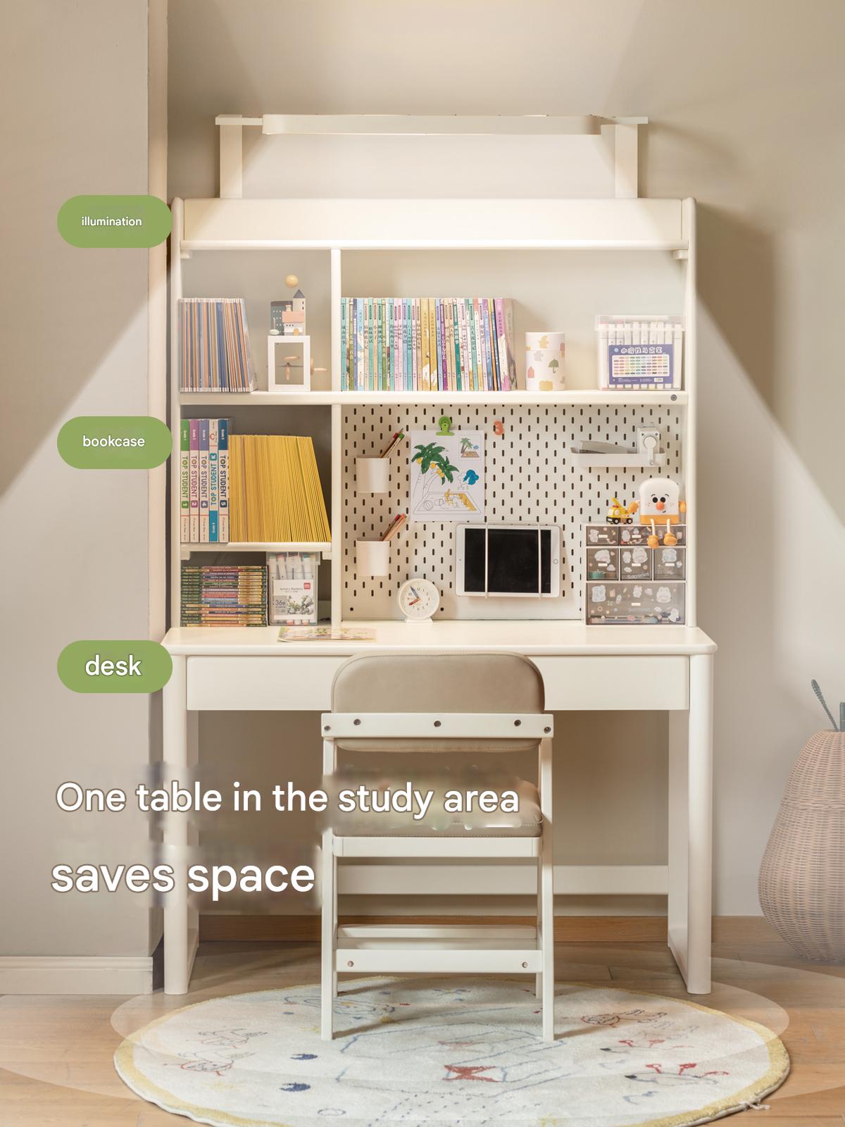 Poplar Solid Wood Cream Style Bookshelf Integrated Table