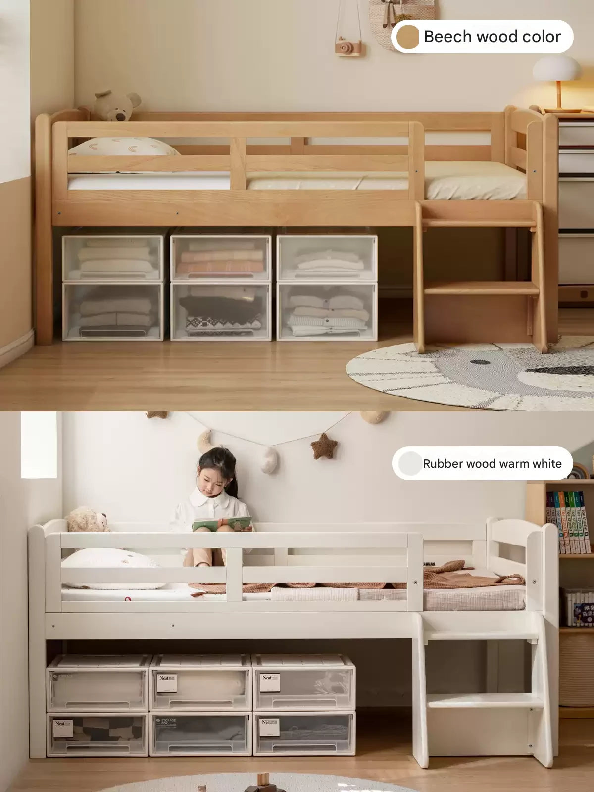 Oak solid wood single with guardrail bed