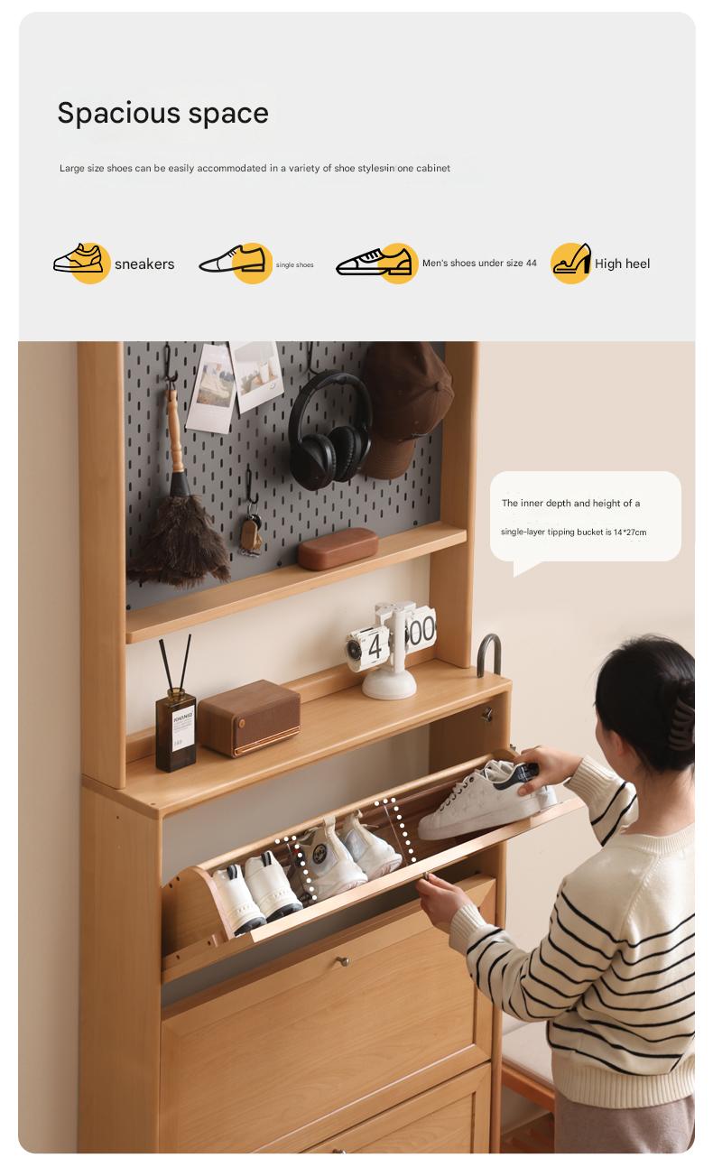 Beech Solid Wood Ultra-Thin Flip Bucket Shoe Cabinet