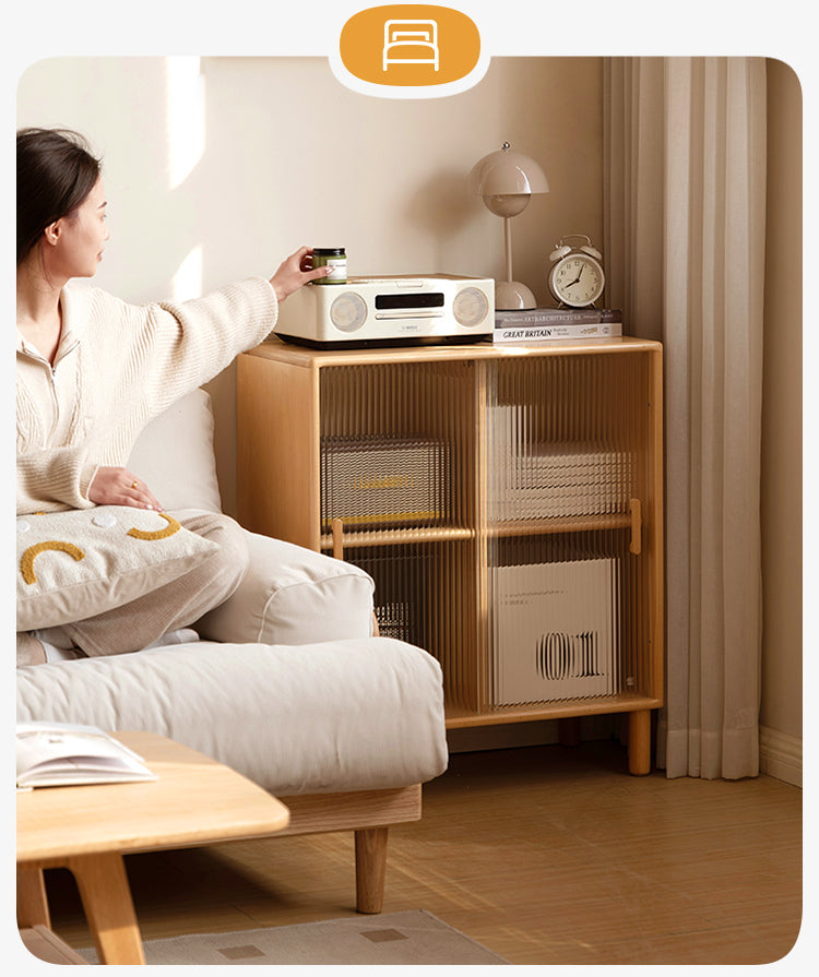 Beech Solid Wood Sliding Door Side Cabinet