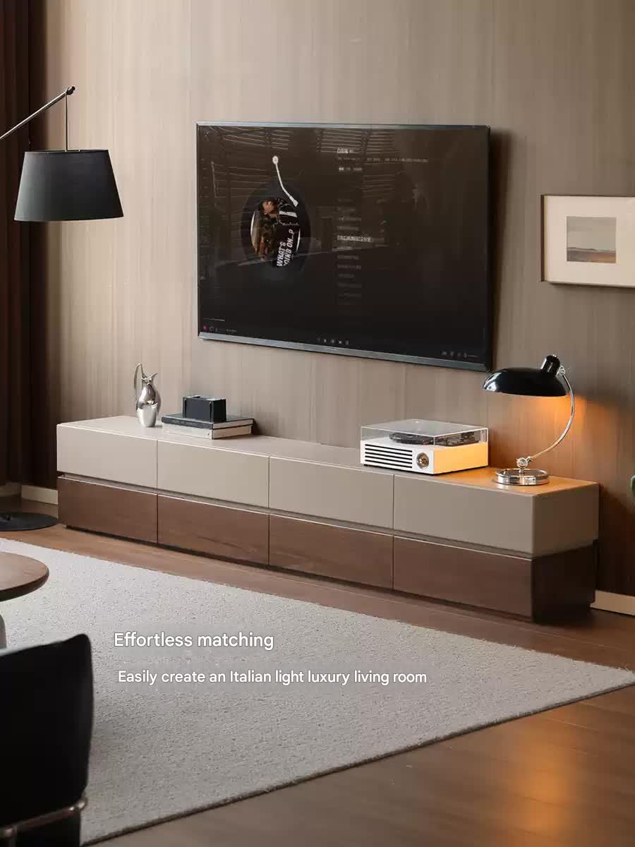 Black Walnut Solid Wood Italian Light Luxury Floor TV Cabinet.