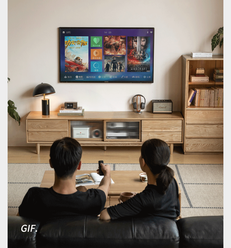 Ash Solid Wood Modern Log Style TV Cabinet