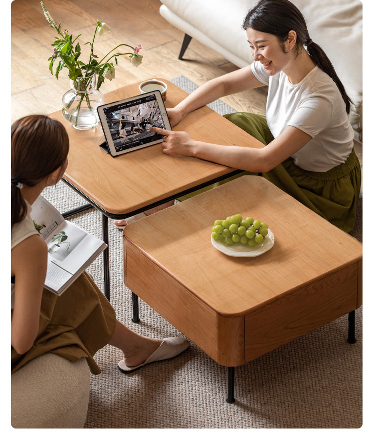 Cherry Solid Wood Combination Coffee Table Mid-Century Style