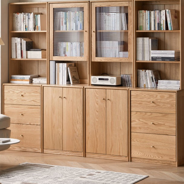Floor-to-ceiling combination bookshelf, glass bookcase Oak"