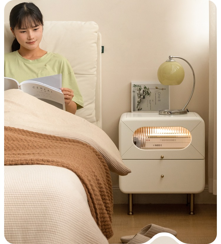 Poplar Solid Wood Nightstand Touch Light