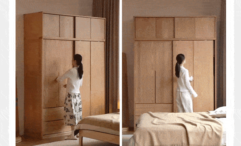 Oak Solid Wood Modern Storage Wardrobe.