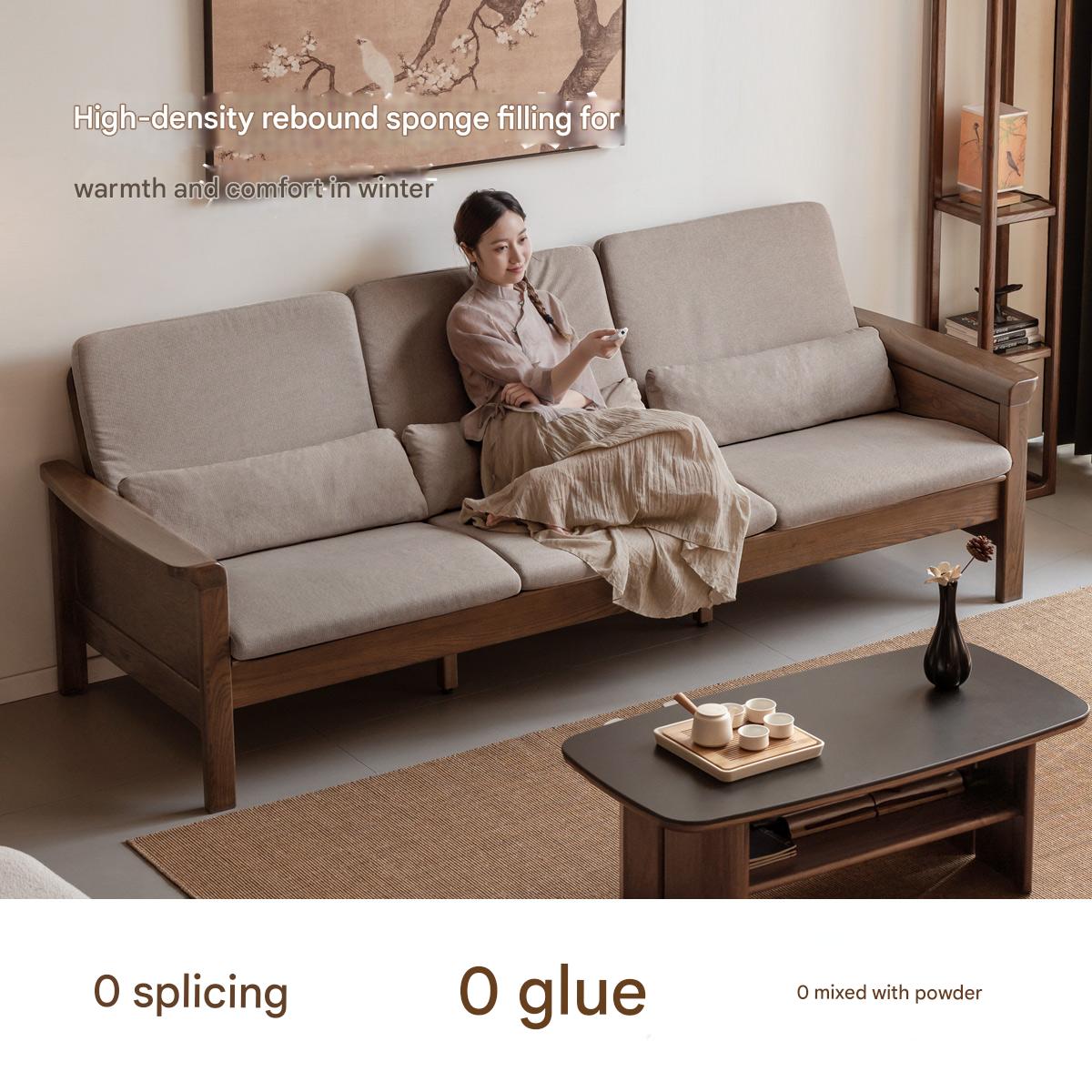 Ash Walnut Colored Straight Fabric Sofa.