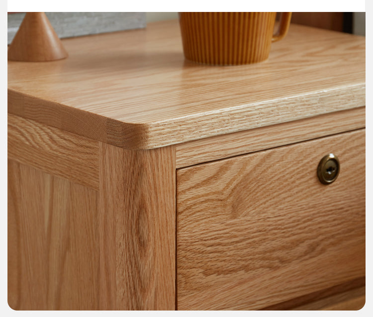 Oak Solid Wood, Solid Rubberwood Nightstand with Locker.