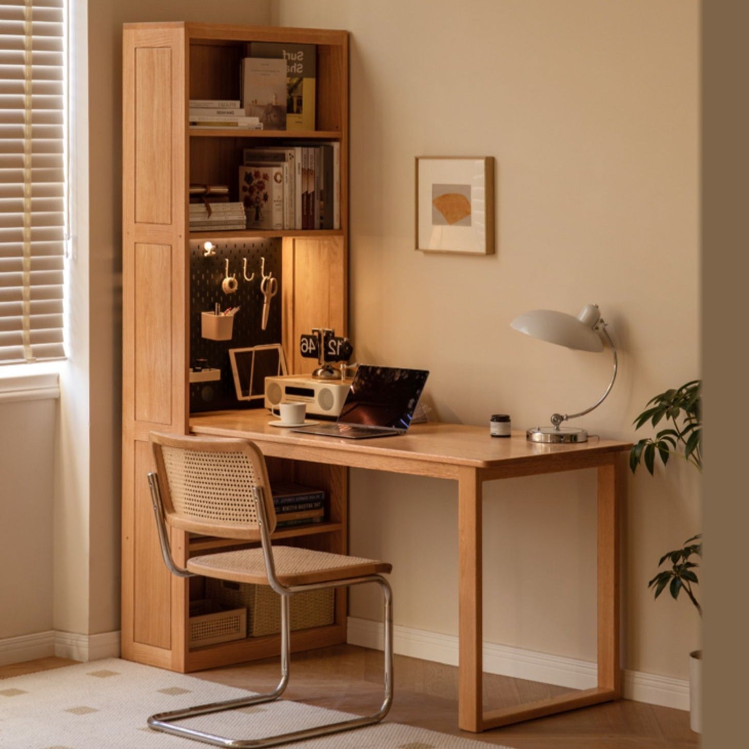 Oak Solid Wood Integrated Desk Cabinet