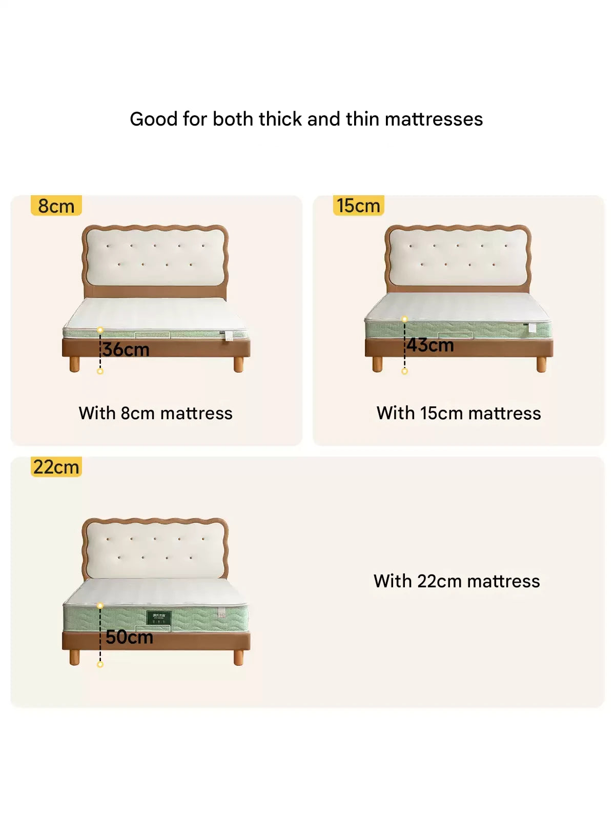 Beech Solid Wood Children's Organic Leather Soft High Headboard Biscuit Bed