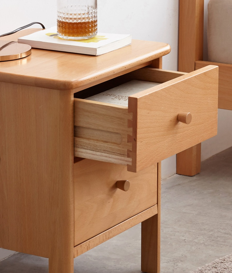 Beech Solid Wood Drawer Nightstand.