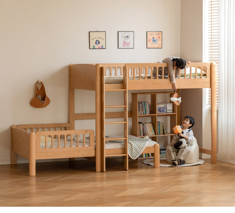 Beech solid wood children's bunk bed.