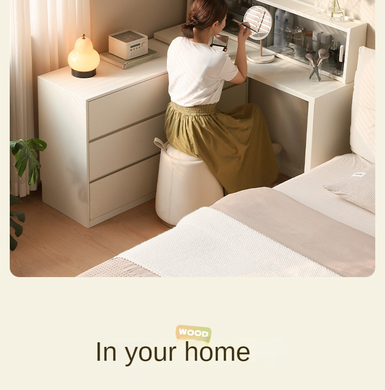 Solid Rubberwood Cream Style Vanity Table Integrated Drawer.