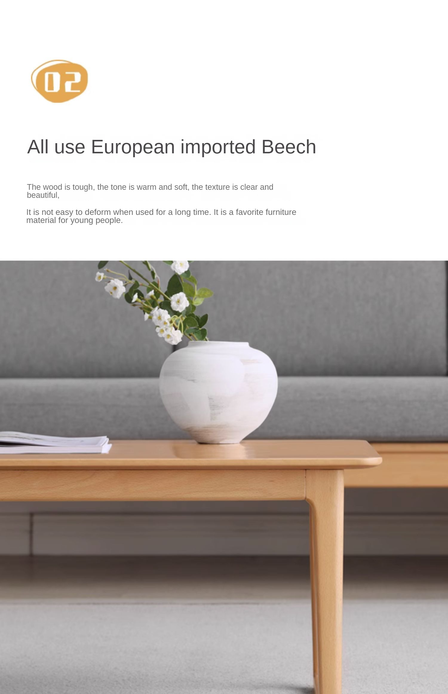 Beech Solid Wood Coffee Table, Bay Window Table