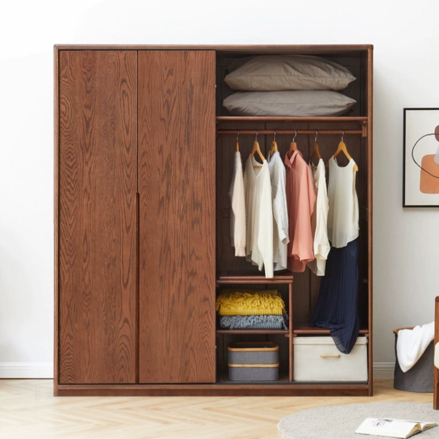 Oak Solid Wood Sliding Door Wardrobe.