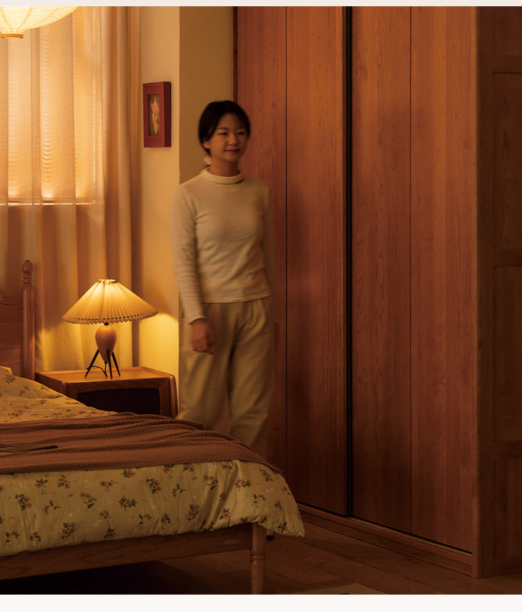 Cherry Wood Sliding Door Retro Wardrobe.