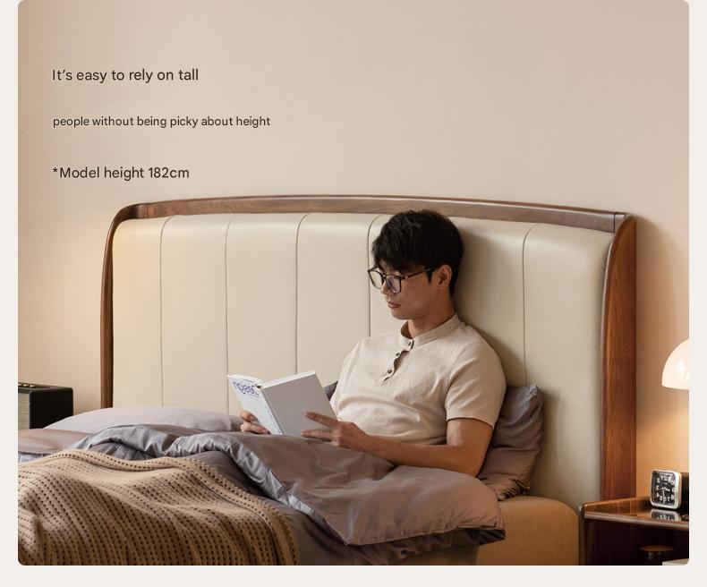 Black Walnut, Ash Solid Wood Leather Simple High Soft Back Bed