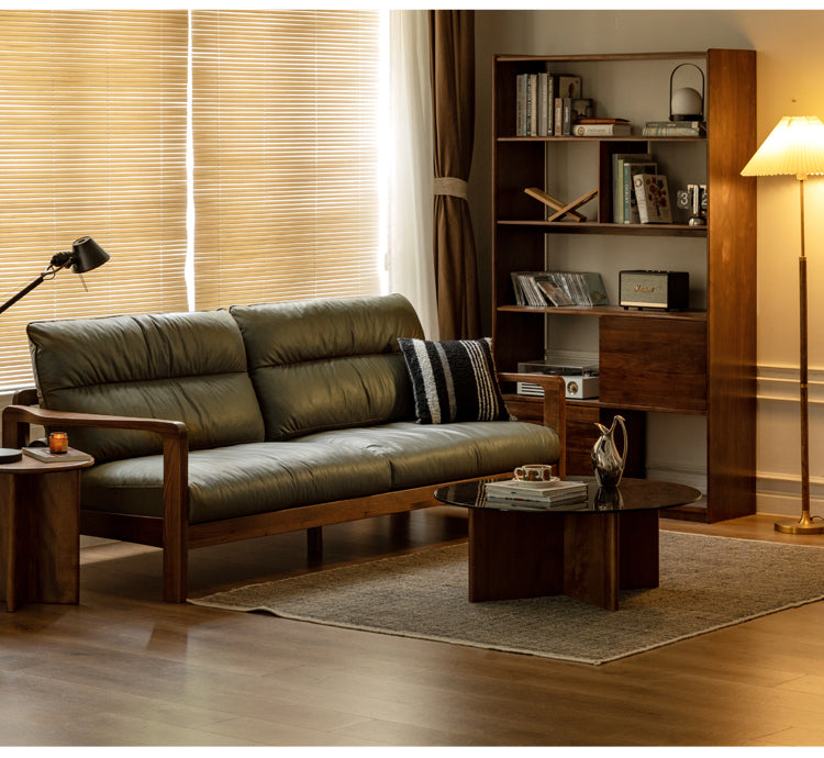 Black Walnut Solid Wood Light Luxury Leather Sofa.