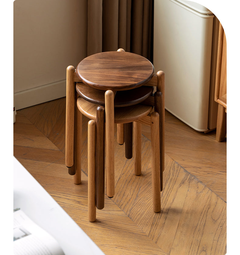Black Walnut, Ash, Oak, Beech, Cherry Solid Wood, Solid RubberWood Stackable Small Stool