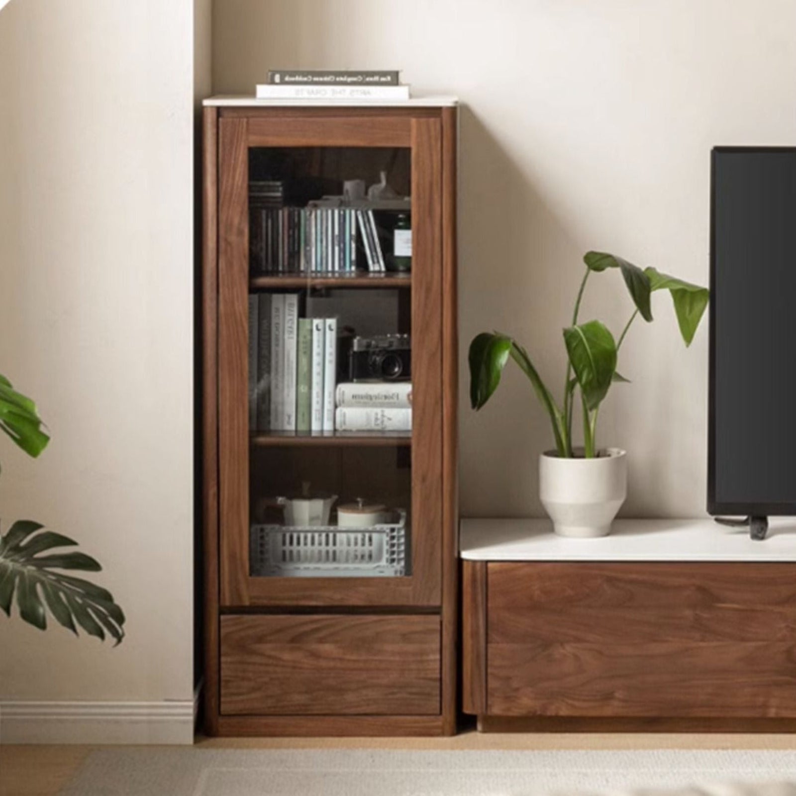 Black Walnut, Sandalwood Solid Wood Rock Slab Side Cabinet