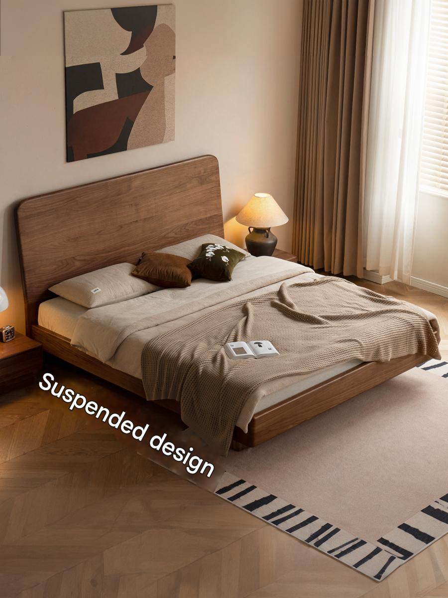 North American Black Walnut, Ash Solid Wood Bed Simple High Head.