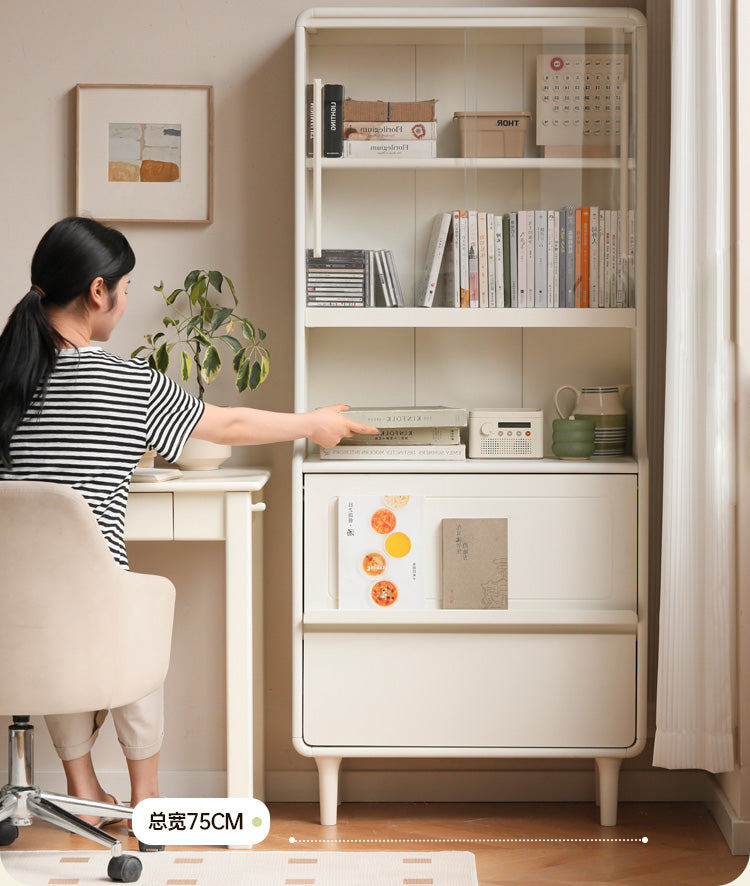 Rubber Solid Wood Bookcase Cream Storage Cabinet Display