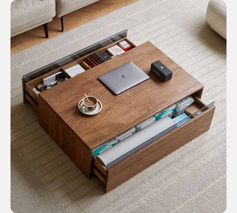 Black Walnut Solid Wood Coffee Table Modern Minimalist