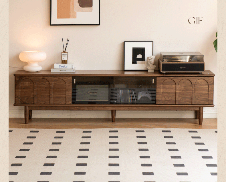 Black Walnut Solid Wood Retro Large Capacity TV Cabinet.