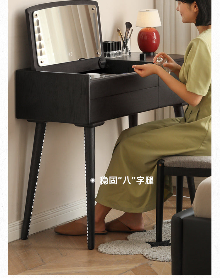 Oak Solid Wood Black Makeup Table Mirror LED Touch.