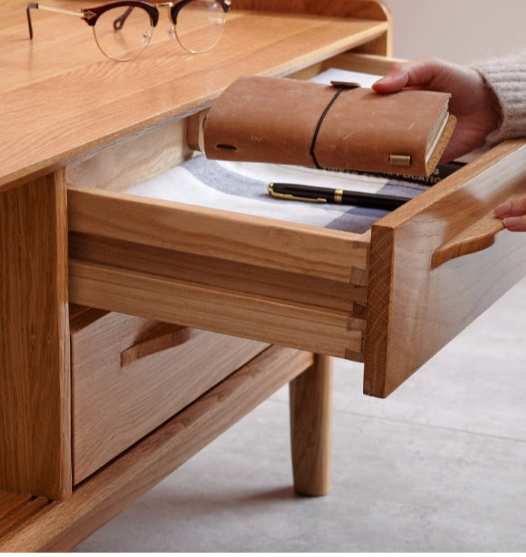 Oak solid wood TV stand sliding door"
