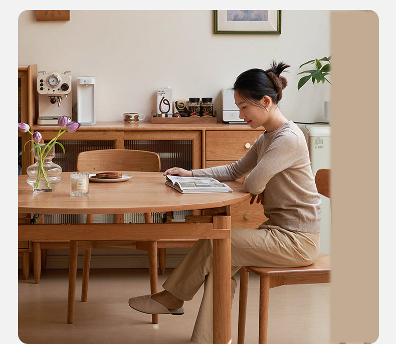 Cherry Solid Wood Retractable Folding Round Table