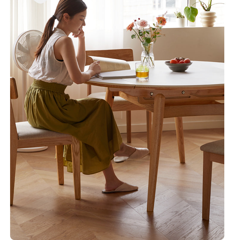 Oak Solid Wood Folding Rock Board Expandable Dining Table