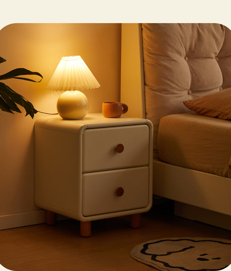 Solid Rubberwood Nightstand Cream Style White Cabinet.