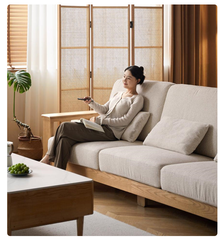 Ash solid Wood Modern Straight Sofa.